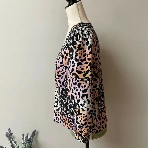 Veronica Beard Ramona Leopard Silk Blend V-Neck 3/4 Sleeve Top Size 2 - Picture 8 of 15